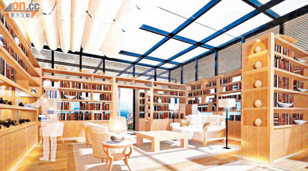 玻璃屋<br>天台加建的玻璃屋設有圖書閣。