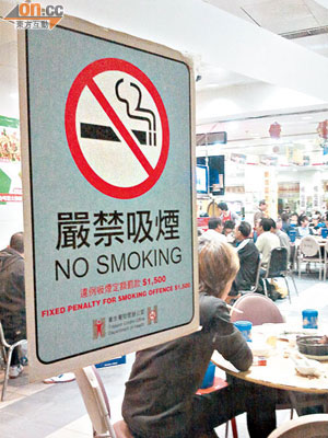大角咀熟食中心「二手煙送飯」，違法問題嚴重。