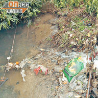 沿着東江源村步行，河流盡是垃圾。