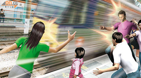 兩歲女童尋母模擬圖<br>女童疑受驚到街上亂闖尋母，至屯門何福堂輕鐵站時，險被輕鐵撞及，輕鐵需響號示警。