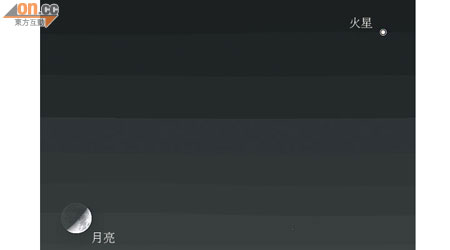 周二晚本港將出現「火星合月」。（香港天文學會提供模擬圖）