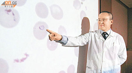 曾祈殷指出，顯微鏡影像顯示患者紅血球細胞內出現「指環狀」物體，表示極可能是感染瘧疾或巴貝斯蟲。