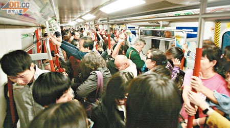 港鐵車廂擠迫，乘客應提高警覺。（資料圖片）