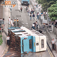 92年 32死傷<br>九二年十一月一輛中巴雙層巴士在柴灣道落斜時突失控撞向石壆翻側，造成一死三十一傷。