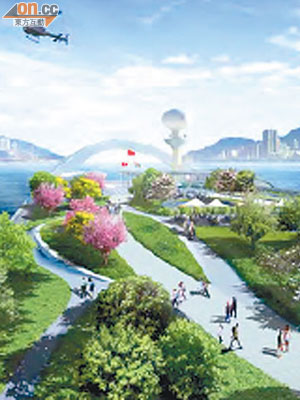「啟德郵輪碼頭公園」可讓遊人飽覽維港美景。  （電腦模擬圖）