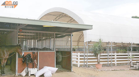 騎術學校設有一個大帳篷及多個馬棚，被屋宇署證實屬僭建物。（張學儀攝）