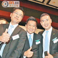 全國青聯常委許華傑（左起）、香港青聯副主席楊鼎立、郭永亮，團結一致。