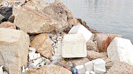 屯門海濱公園旁海堤經常堆積大量垃圾。