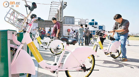 西九文化區昨起展開為期十五日免費試踩單車。（霍力誥攝）