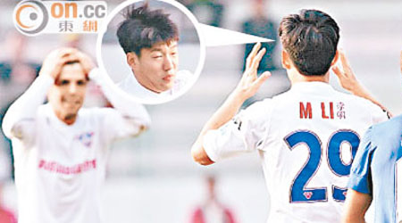 去年十二月二十二日屯門對橫濱FC（香港）的賽事中，屯門國援李明（圓圖）頭槌頂入自己龍門，引發假波疑雲。