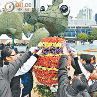 同學們將三萬多株不同植物「砌」成扮相趣怪的海洋生物。