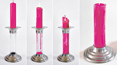 燒不完的蠟燭奧妙之處在於有一個可回收燭淚的透明小筒。（互聯網圖片）