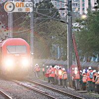 14年2月18日<br>粉嶺站一段架空電纜折斷，港鐵職員搶修近三小時才恢復正常服務。