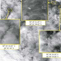法國衞星周日攝得的圖片顯示，南印度洋上有大量白色的漂浮物。（互聯網圖片）