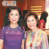 國際著名珠寶設計師羅啟妍（右）及保良局前總理方劉小梅悉心打扮出席法國國慶酒會。