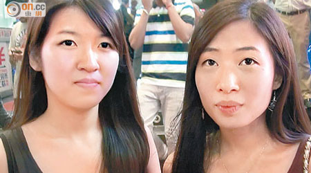 兩名女學生表示暫不會往重慶大廈食肆吃飯。（馮裕亨攝）