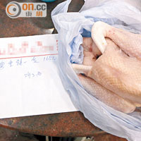 放蛇購得的雞隻，收據寫是粵皇雞。
