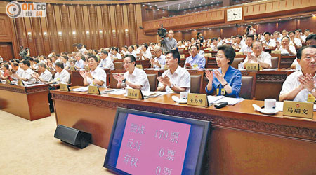 人大常委會昨以全票通過香港政改決定。（中新社圖片）