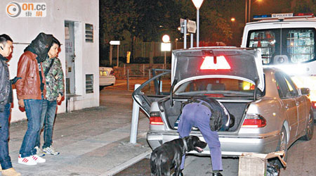 警方拘捕涉案男子，並召來緝毒犬搜車。（楊日權攝）