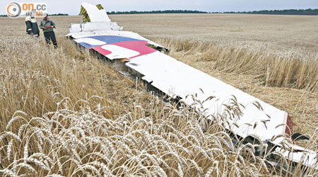 MH17墜落現場<br>MH17被擊落後，殘骸散滿一地。（資料圖片）