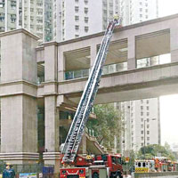 消防架起雲梯營救男子。（讀者提供圖片）