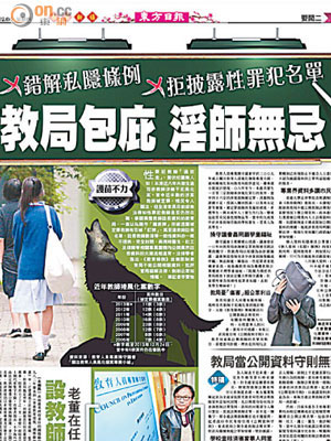 《東方日報》於去年二月六日以Ａ２全版報道，教育局堅拒公開全港教師註冊資料的問題。