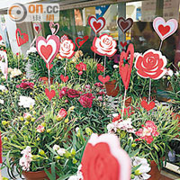 有花店製作小巧盆飾配上鮮花，方便市民在家擺放。