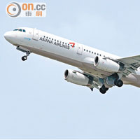 疑感染新沙士南韓男子，本周二乘韓亞航空OZ723客機抵達香港。圖為同款客機。