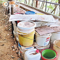 耕地內放置的水桶陣容易積水，成孳生蚊子溫床。