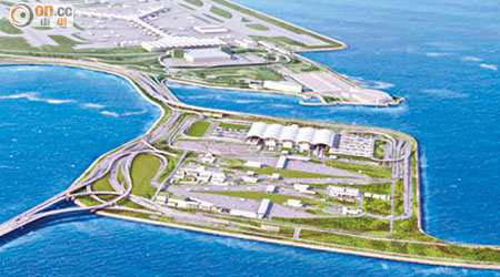 香港口岸人工島毗鄰機場，島上建築物高度受限制。（電腦模擬圖）