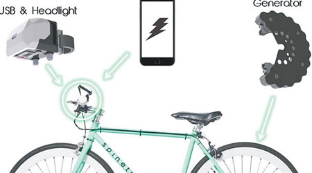 美國有科學家發明以單車腳踏動力轉化為發電，能夠為頭燈及手機充電。（互聯網圖片）