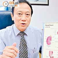泌尿科專科醫生陳龍威建議改善飲食習慣，多飲水及進食清淡，減少腎石積聚風險。