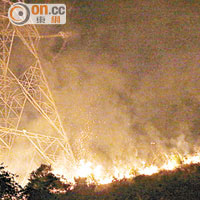 今年清明 <br>山火深夜逼近電塔。