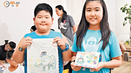 林子軒（左）及王穎怡呼籲大家停止購買象牙製品，一同保育大象。