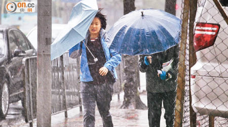 本港昨天陰多雨，市民外出帶備雨傘。