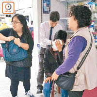 頸部受傷女子由醫生急救，另一女傷者站在身旁（左）。（網民Chi Ching Lau提供）