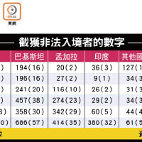 截獲非法入境者的數字