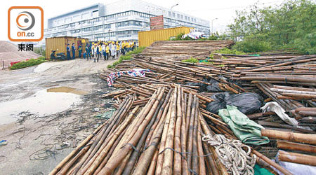 被收回的土地存放了大量竹枝。