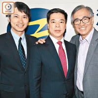 和富社會企業會長李宗德（右）與張益麟（中）及香港青年工業家協會副會長廖錦興分享企業社會責任議題。