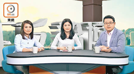 梁婉婷（左）與尹兆堅（右）出席「ontv東網電視」節目《正反論壇》，討論鉛水事件責任誰屬。