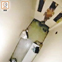 上吊<BR>2014年7月：一名囚犯在單人囚室上吊，幸睡褲斷裂，男子最終跌在地上。