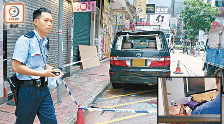 烏國女子（小圖）跳樓，跌落七人車車頂，再反彈落地。（馮溢華攝）