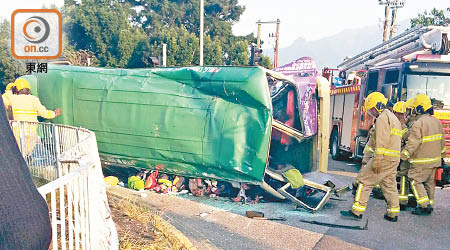 一五年底，元朗八鄉有小巴被中型貨車攔腰撞，造成五人死亡。
