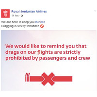 皇家約旦航空公司於官方twitter貼文揶揄聯合航空。
