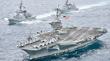 美軍曾派「卡爾文森號」航母戰鬥群壓境，令朝鮮半島局勢變得波譎雲詭。（資料圖片）