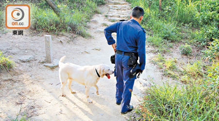 搜索犬到場協助搜救。（張開裕攝）