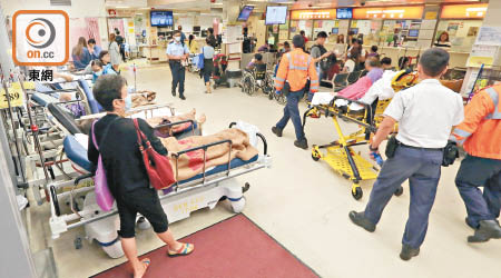 伊利沙伯醫院急症室逼滿輪候求診的病人。（黃雄攝）