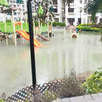 杏花邨一個遊樂場昨仍然水浸。（讀者提供）