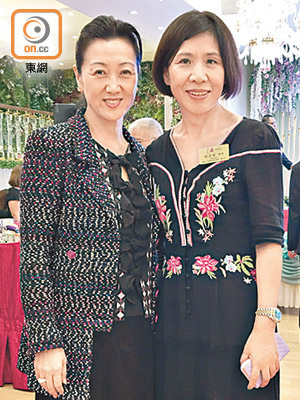博愛總理楊亞媛（右）着上繡花黑色連身裙，隨意中顯心思。旁為博愛副主席林群。