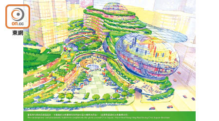 市建局模擬圖顯示，原方案設有鵝蛋形多用途活動中心及梯田式公園。（資料圖片）